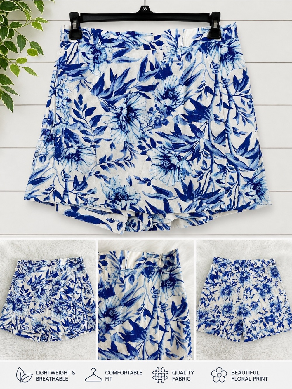 Ellen Tracy Blue Floral High-Rise Skort